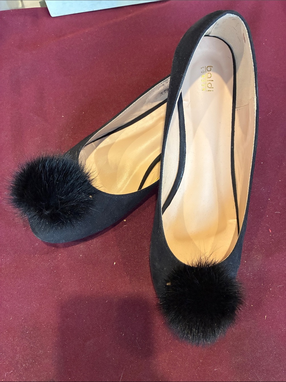 Baldi Black Pom-Pom Ballet Flats